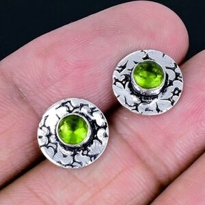 Peridot Gemstone 925 Sterling Silver Handmade Stud Earrings
